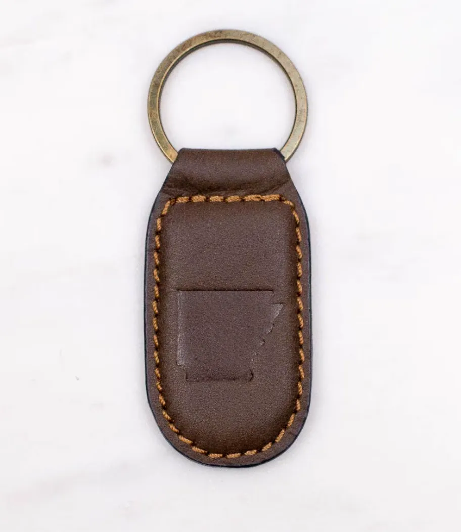 Arkansas Leather Embossed Keychain