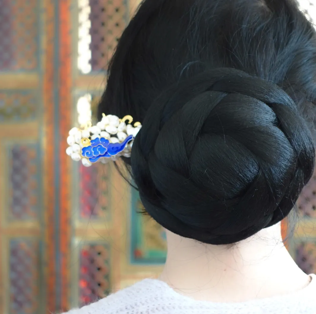 Auspicious Baroque Pearl Enamel Wood Hair Stick