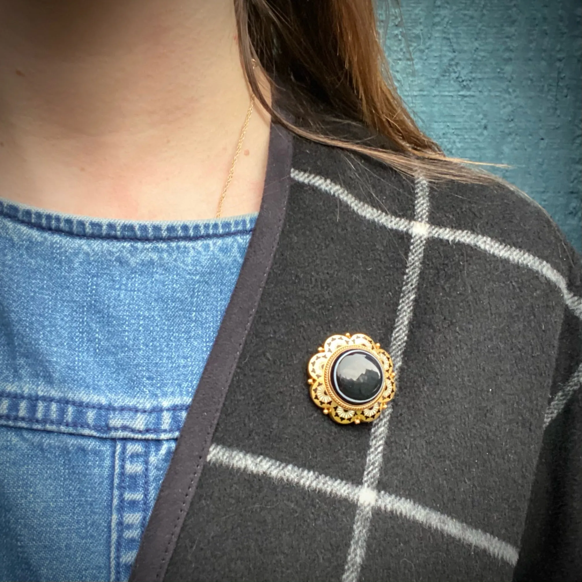 Banded Agate 18k Locket Brooch