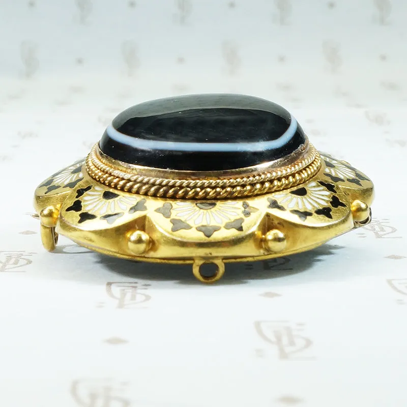 Banded Agate 18k Locket Brooch
