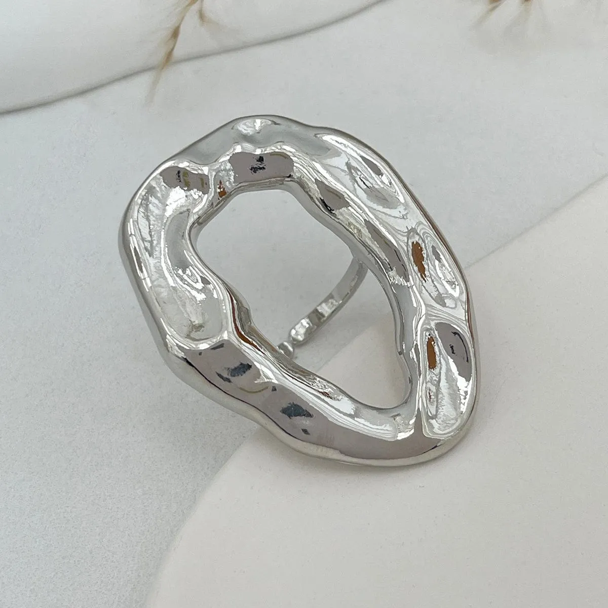 Baroque Textured Round Disk Flower Hollow Oval Square Pearl Ring Set