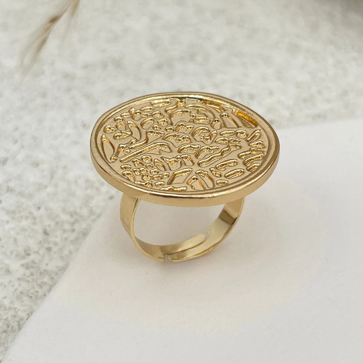 Baroque Textured Round Disk Flower Hollow Oval Square Pearl Ring Set