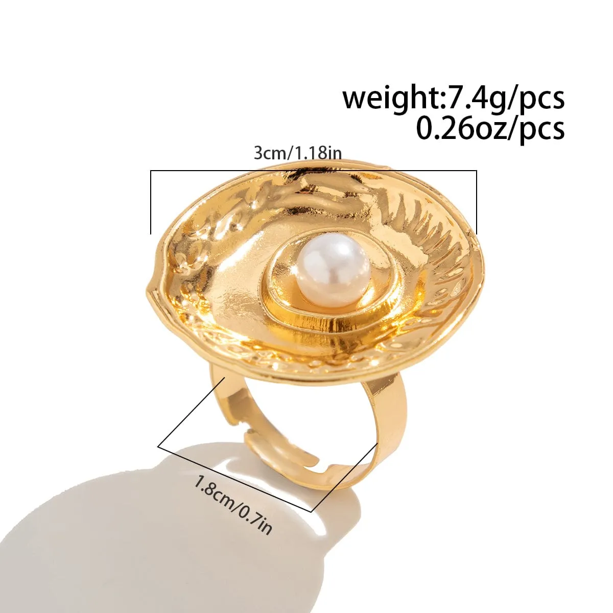 Baroque Textured Round Disk Flower Hollow Oval Square Pearl Ring Set