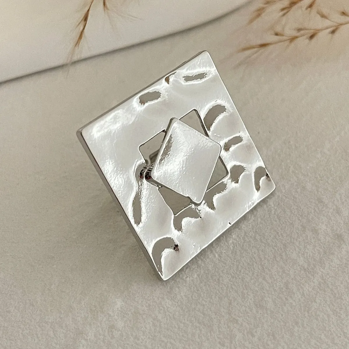 Baroque Textured Round Disk Flower Hollow Oval Square Pearl Ring Set