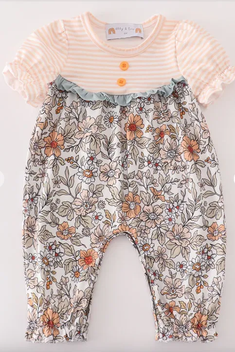 Beige Vintage Floral Romper