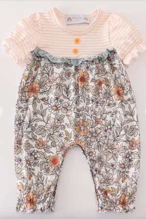 Beige Vintage Floral Romper