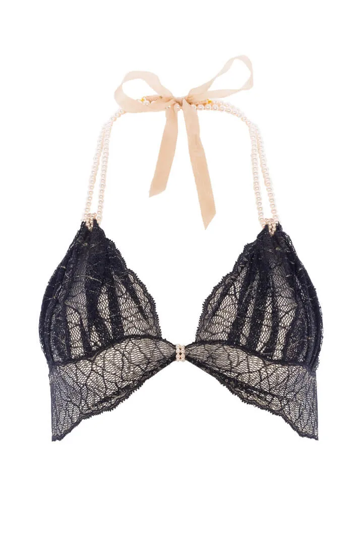 Black bralette with pearl strand - Sydney Bra