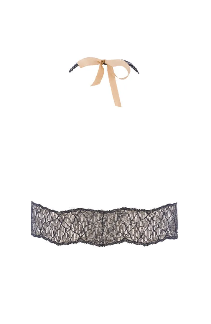 Black bralette with pearl strand - Sydney Dark Bra