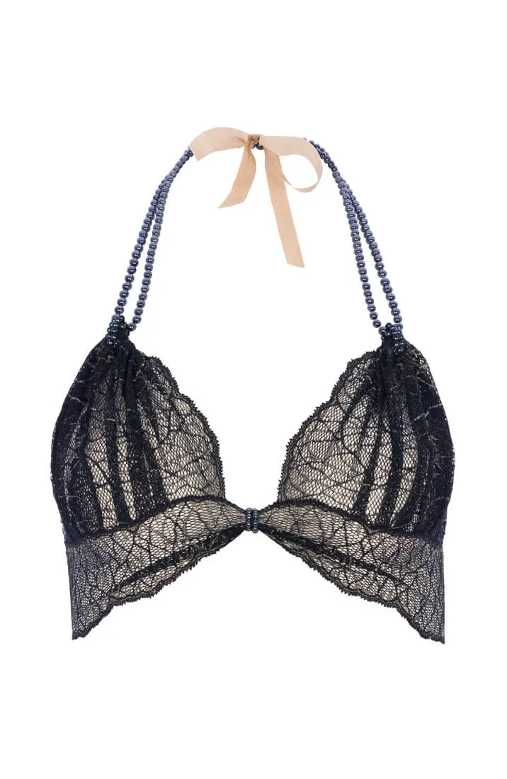 Black bralette with pearl strand - Sydney Dark Bra