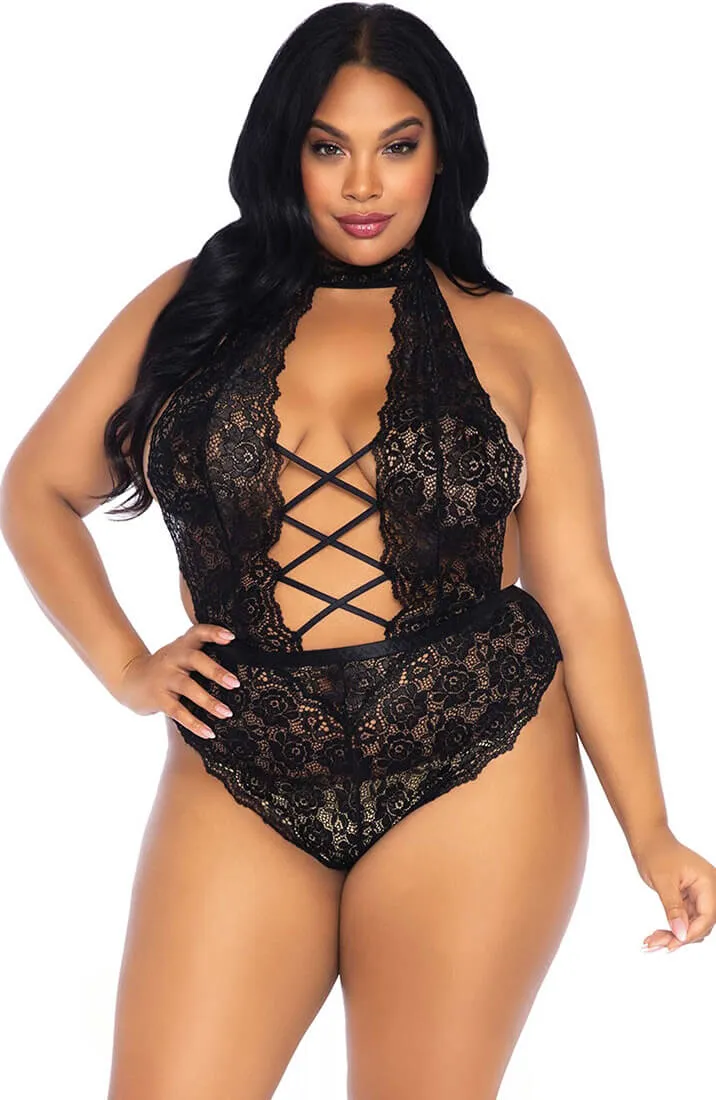 Black crotchless plus size bodysuit - Seduce Me In Black