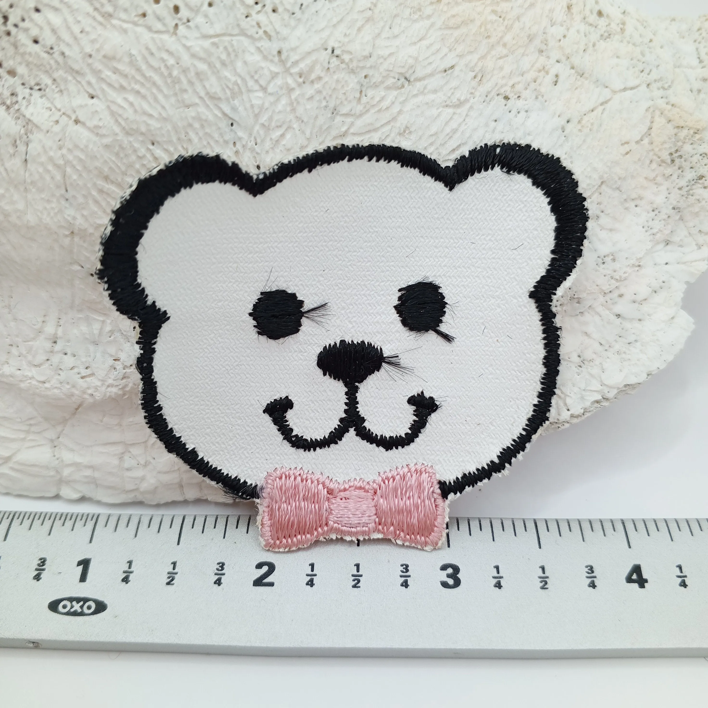 Black White Bear Iron on Patches with pink ribbon appliques #464