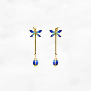 Blue Enamel Dragonfly Earrings