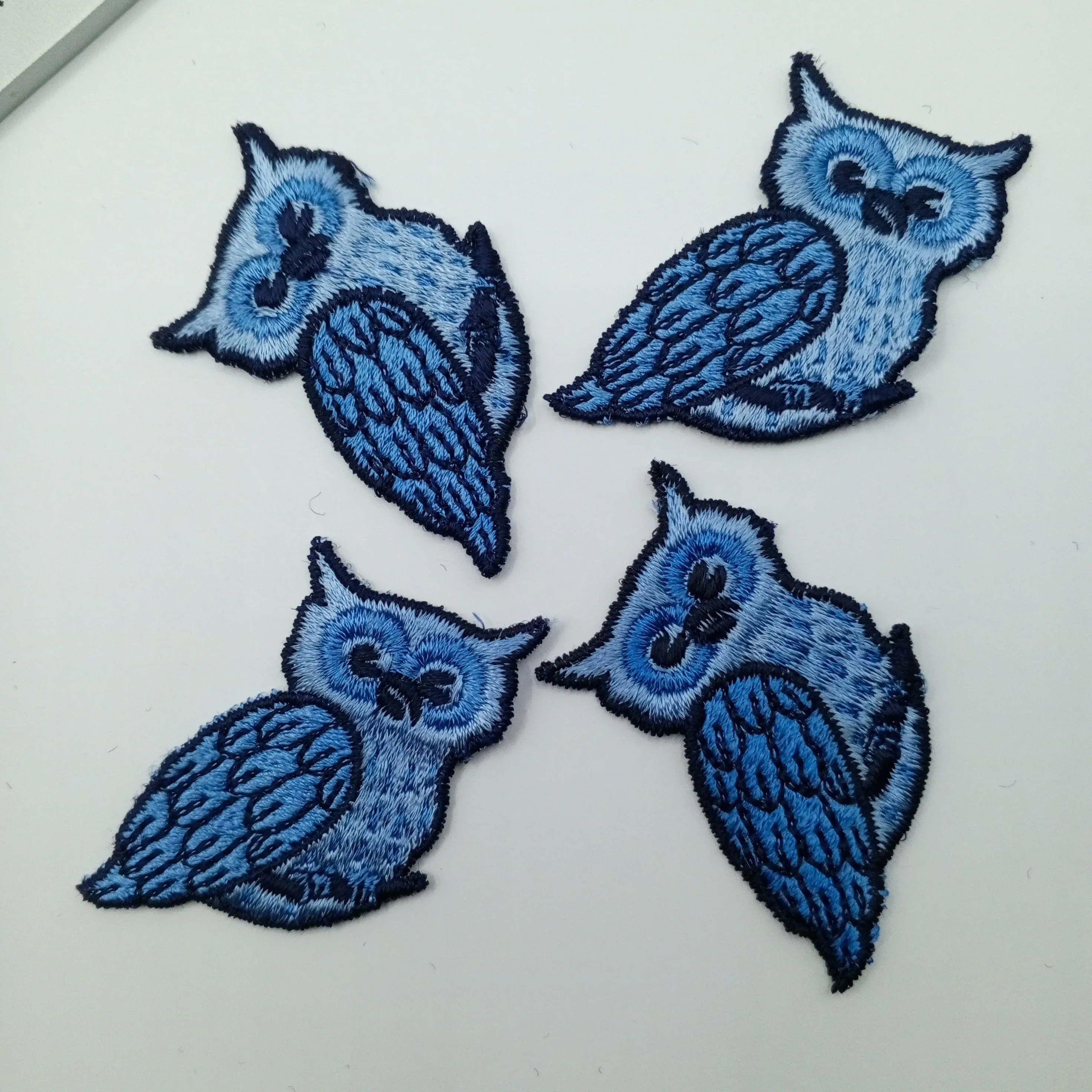 Blue owl appliqué sew on Patches decorative embroidered bird appliques #409