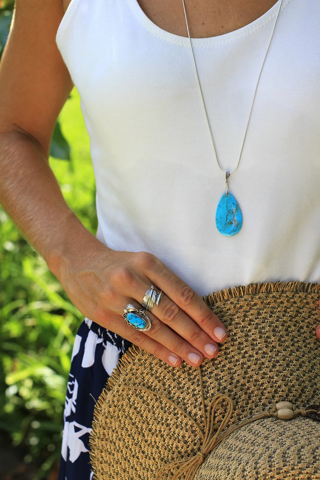 Blue Turquoise Large Slab Pendant