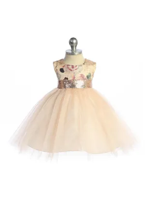 Blush Vintage Floral Sequin V Back & Bow Kids Dress