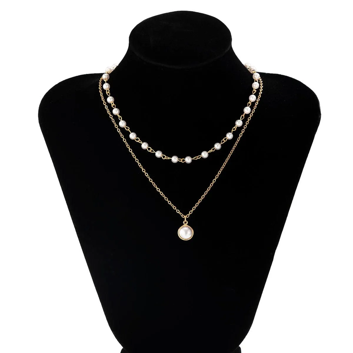 Boho Layered Pearl Pendant Cable Pearl Chain Choker Necklace Set