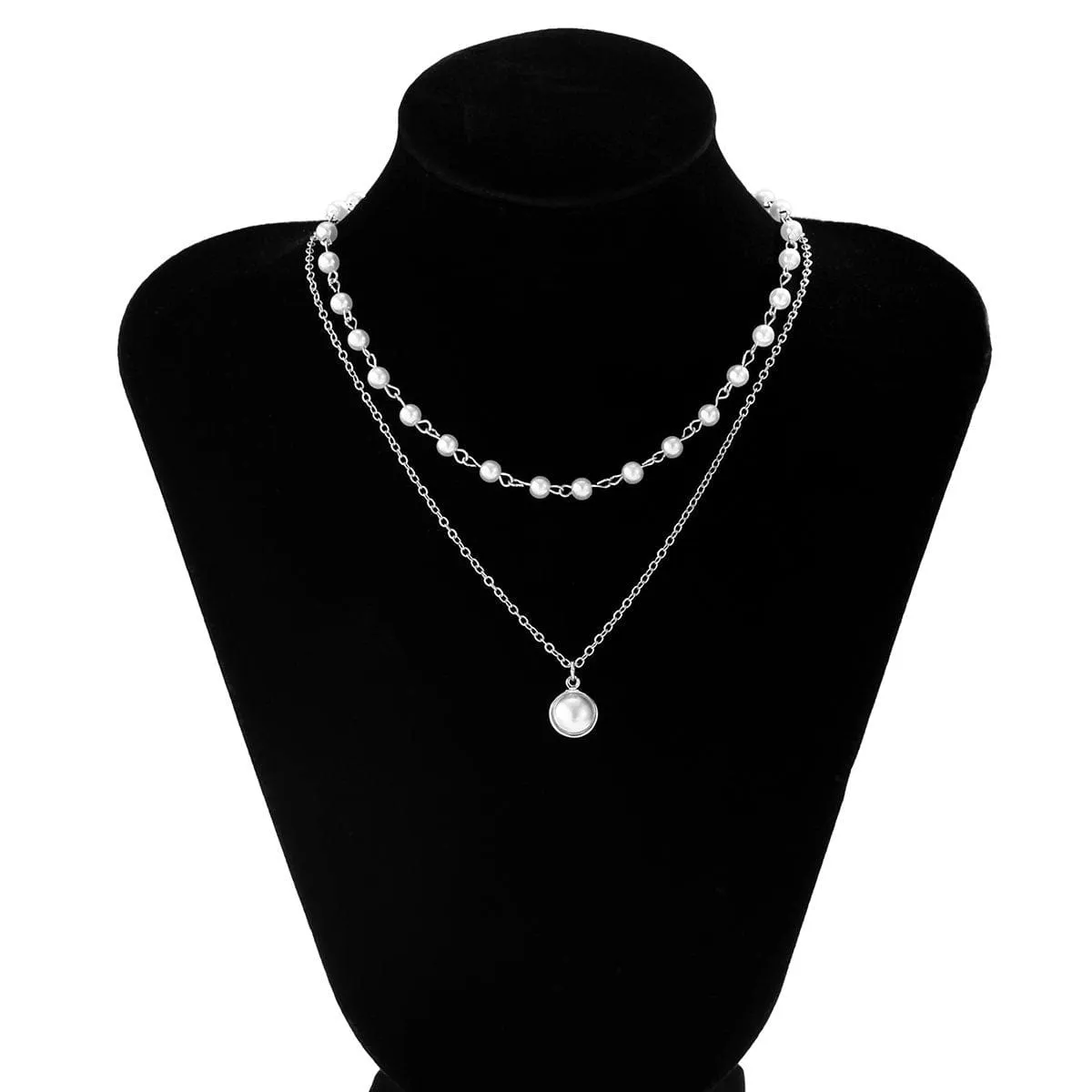 Boho Layered Pearl Pendant Cable Pearl Chain Choker Necklace Set