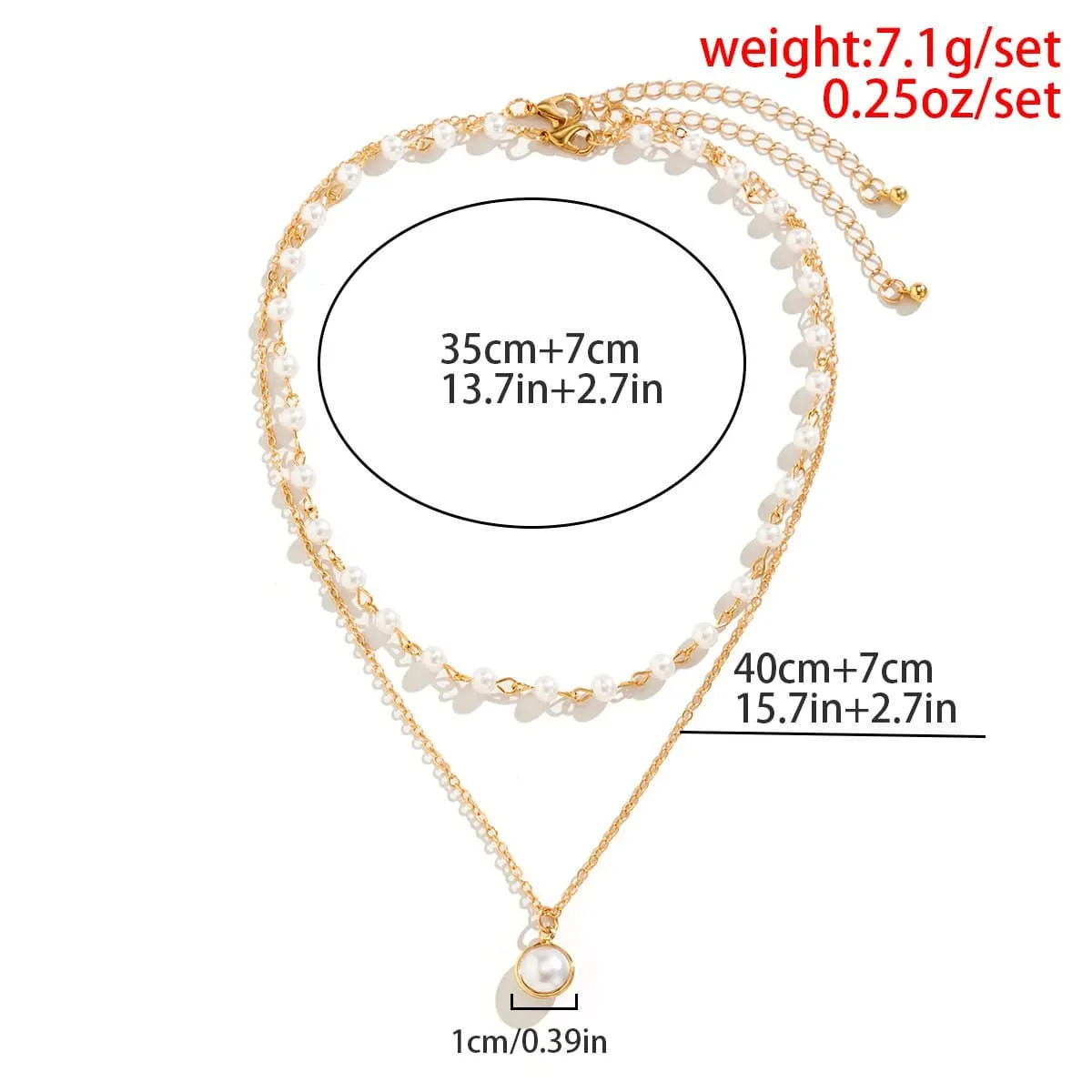 Boho Layered Pearl Pendant Cable Pearl Chain Choker Necklace Set