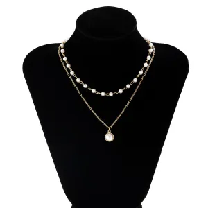 Boho Layered Pearl Pendant Cable Pearl Chain Choker Necklace Set