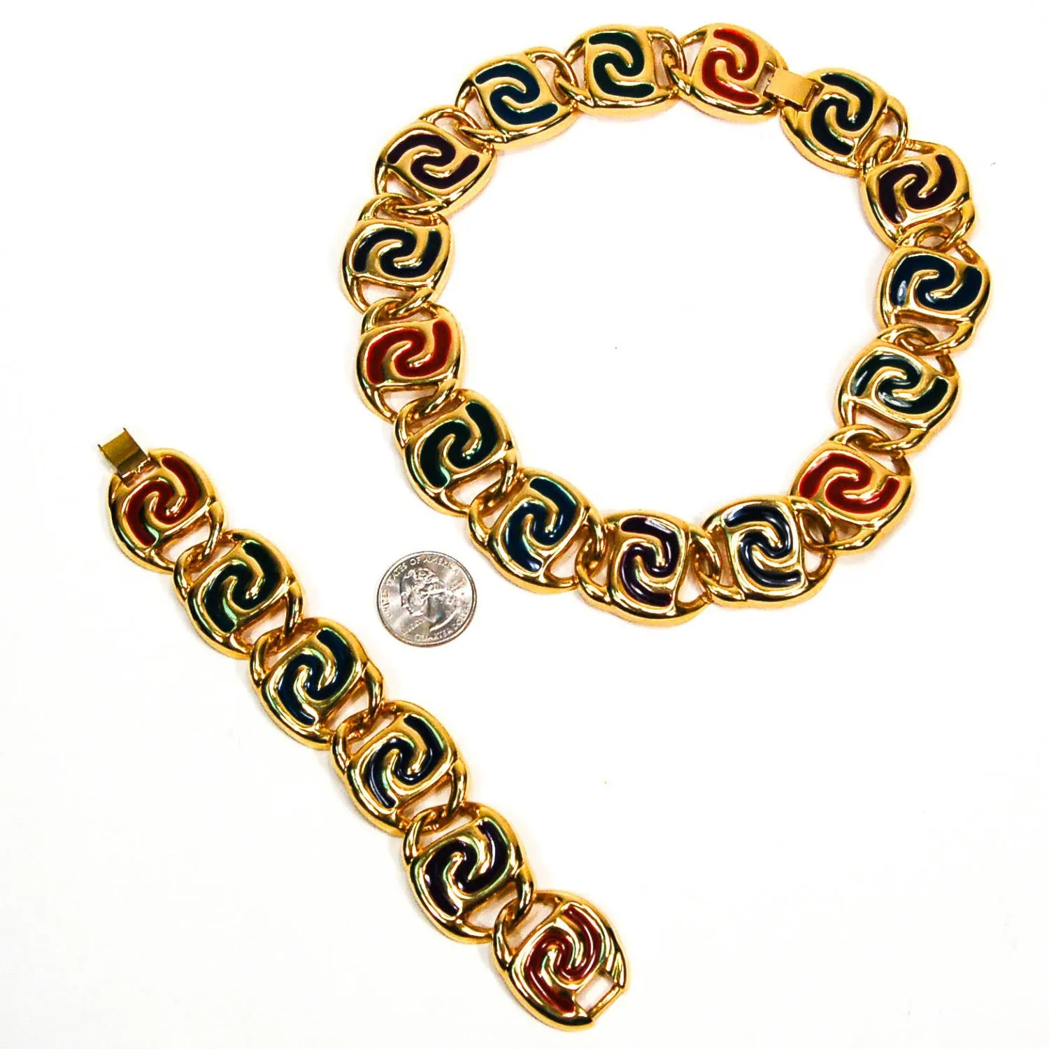 Bold Gold and Jewel Tone Statement Necklace and Bracelet Set