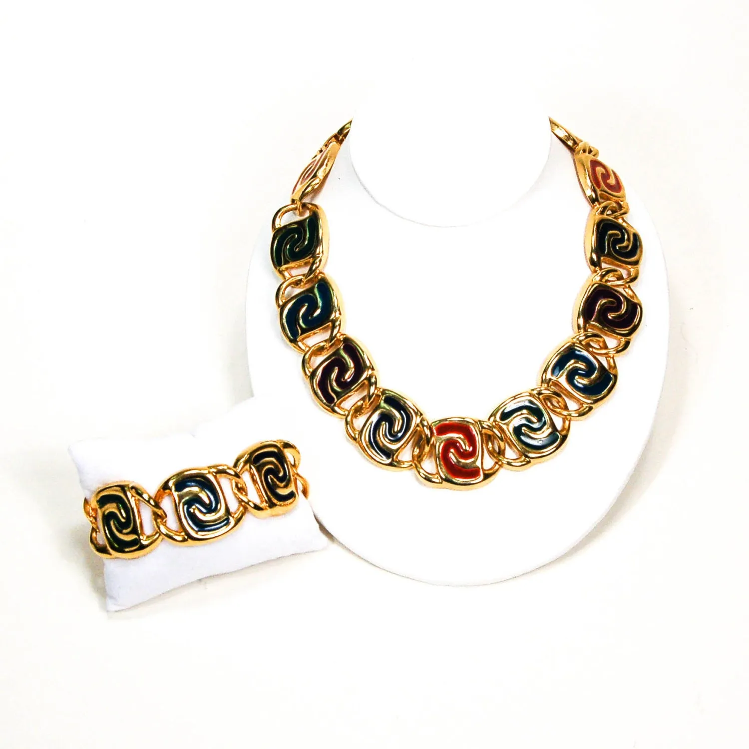 Bold Gold and Jewel Tone Statement Necklace and Bracelet Set