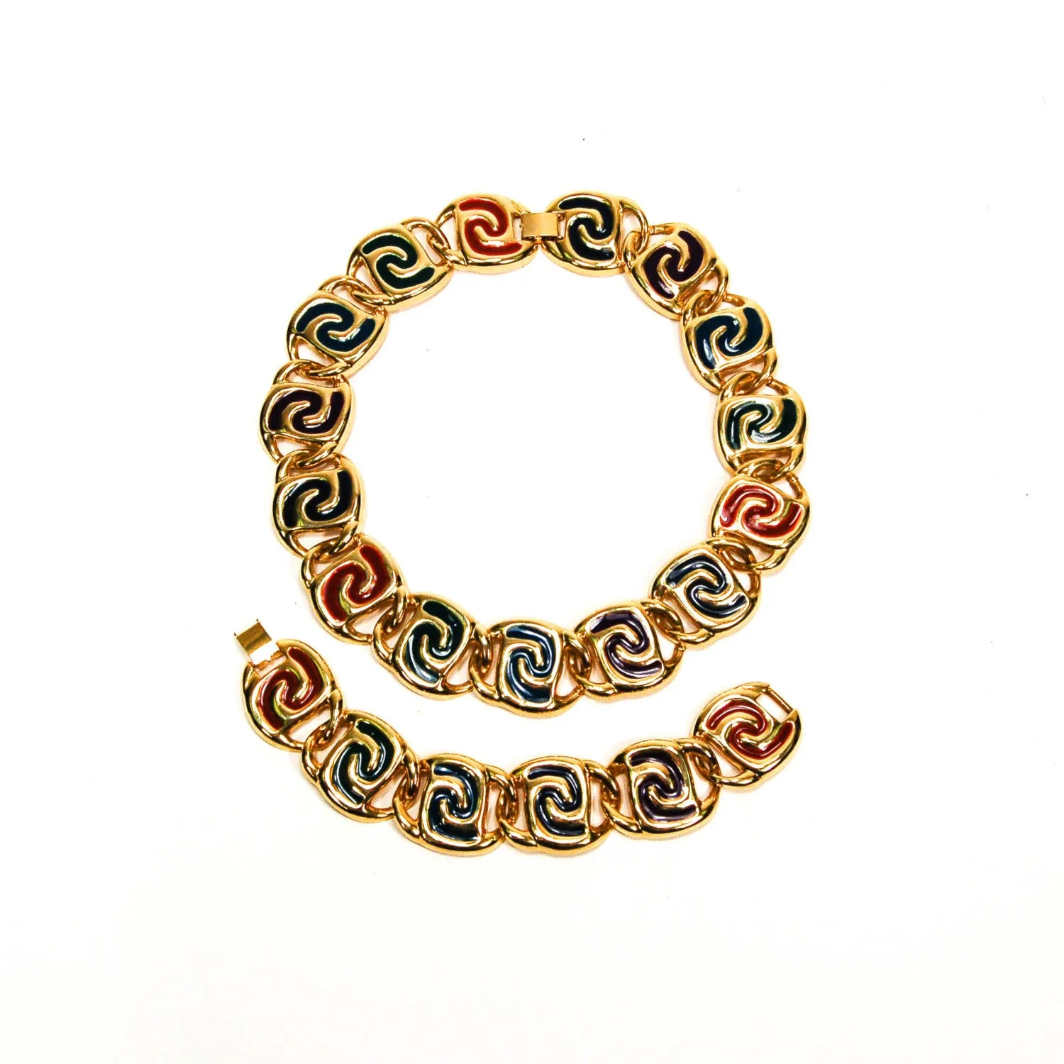 Bold Gold and Jewel Tone Statement Necklace and Bracelet Set
