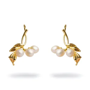 Bridal Pearl & Gold Dangle Earrings