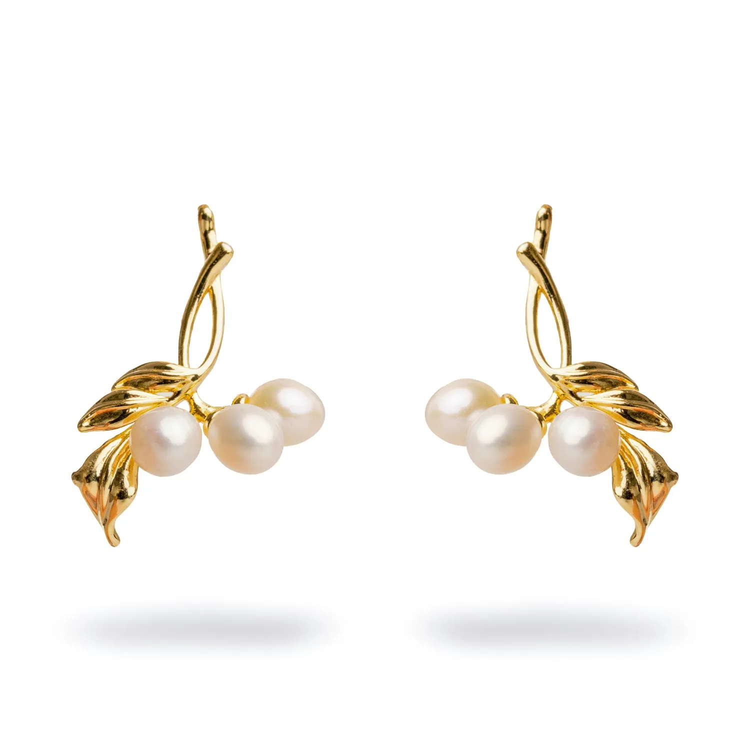 Bridal Pearl & Gold Dangle Earrings