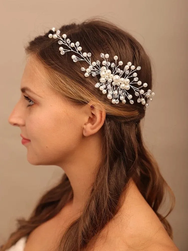 Bridal Pearl Hair Comb, Wedding Hairpiece, Bridal Pearl Head Piece, Hair Vine for Wedding, Large Bridal Hair Piece, Gold Wire Pearl Hairpin