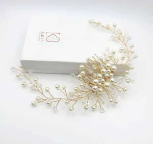 Bridal Pearl Hair Comb, Wedding Hairpiece, Bridal Pearl Head Piece, Hair Vine for Wedding, Large Bridal Hair Piece, Gold Wire Pearl Hairpin