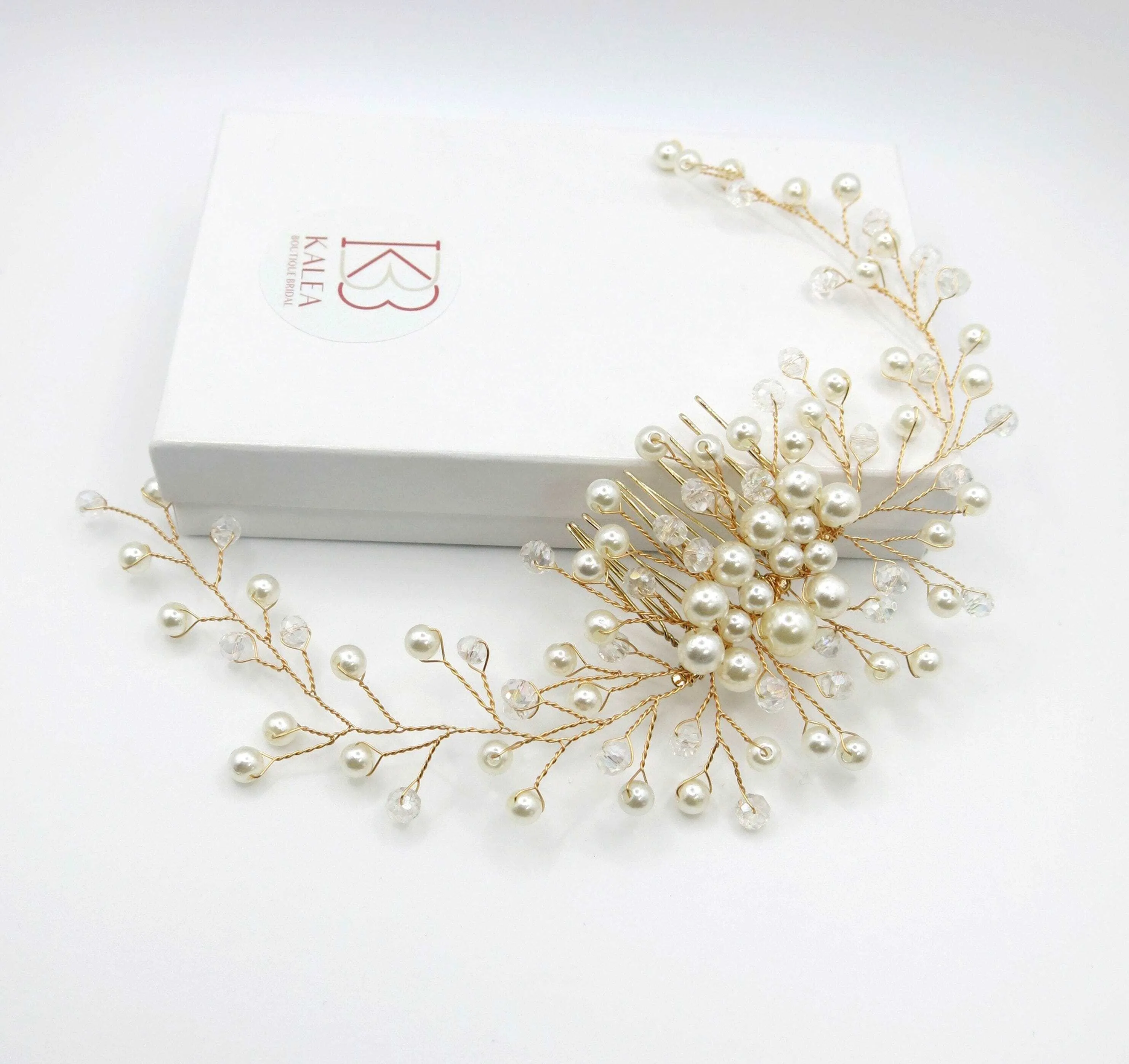 Bridal Pearl Hair Comb, Wedding Hairpiece, Bridal Pearl Head Piece, Hair Vine for Wedding, Large Bridal Hair Piece, Gold Wire Pearl Hairpin