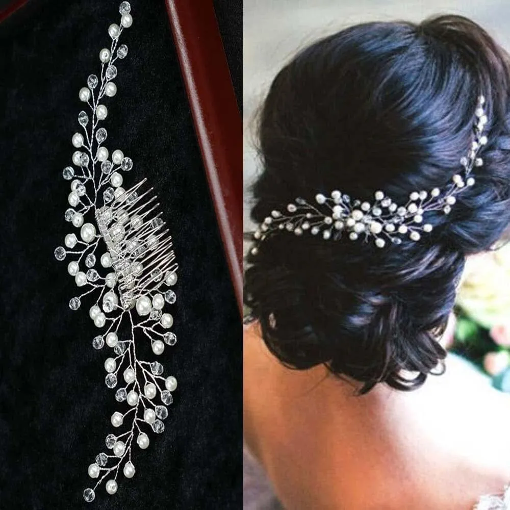 Bridal Pearl Hair Comb, Wedding Hairpiece, Bridal Pearl Head Piece, Hair Vine for Wedding, Large Bridal Hair Piece, Gold Wire Pearl Hairpin