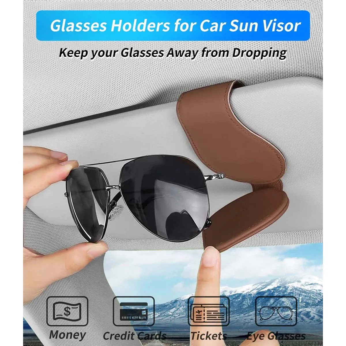 Car Sunglasses Holder, Custom Logo For Your Cars, Magnetic Leather Glasses Frame 2024 Update WQ13995
