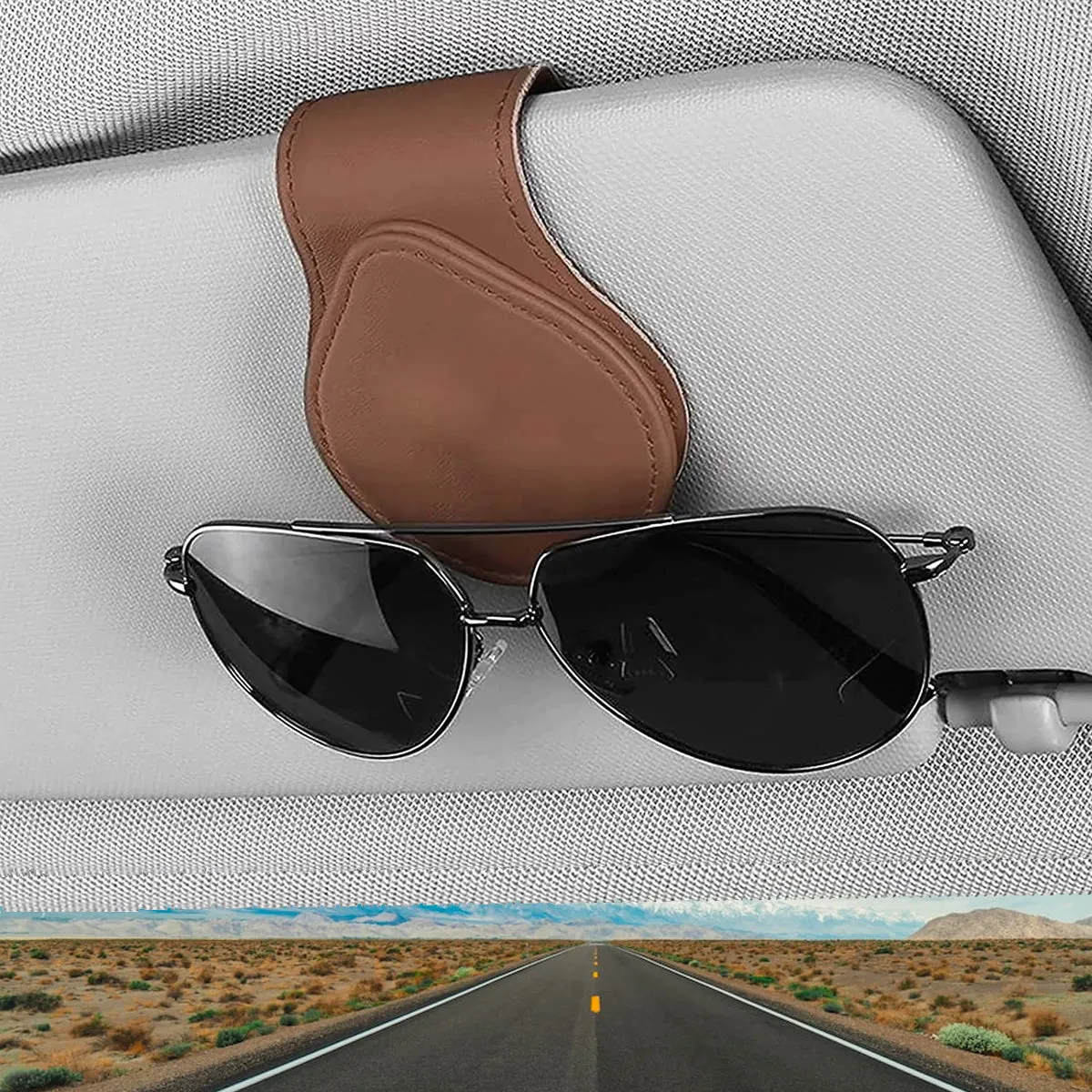 Car Sunglasses Holder, Custom Logo For Your Cars, Magnetic Leather Glasses Frame 2024 Update WQ13995