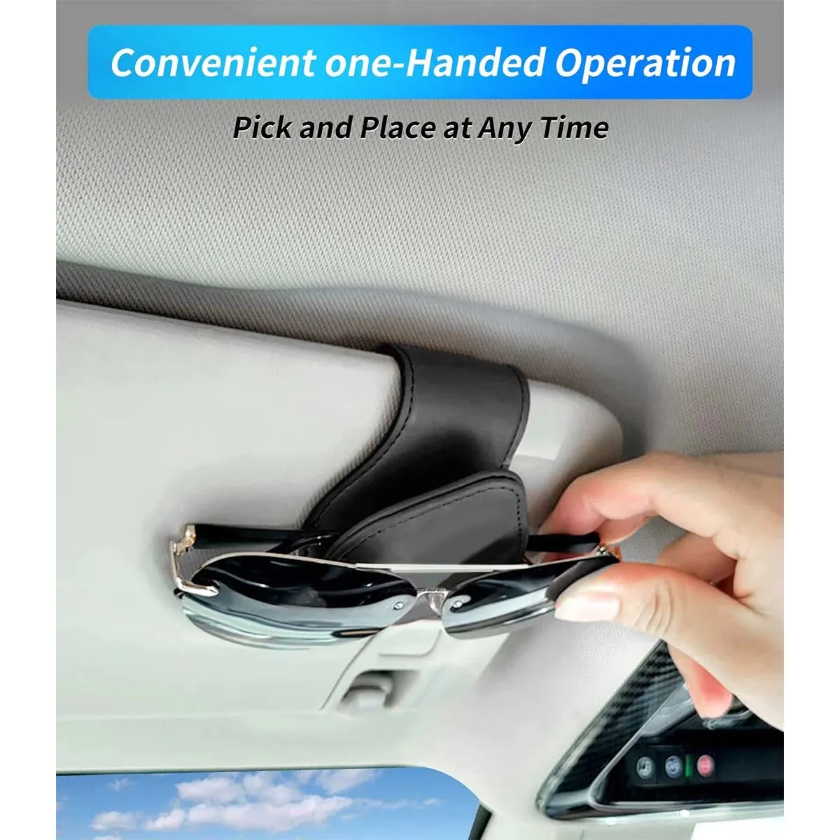 Car Sunglasses Holder, Custom Logo For Your Cars, Magnetic Leather Glasses Frame 2024 Update WQ13995