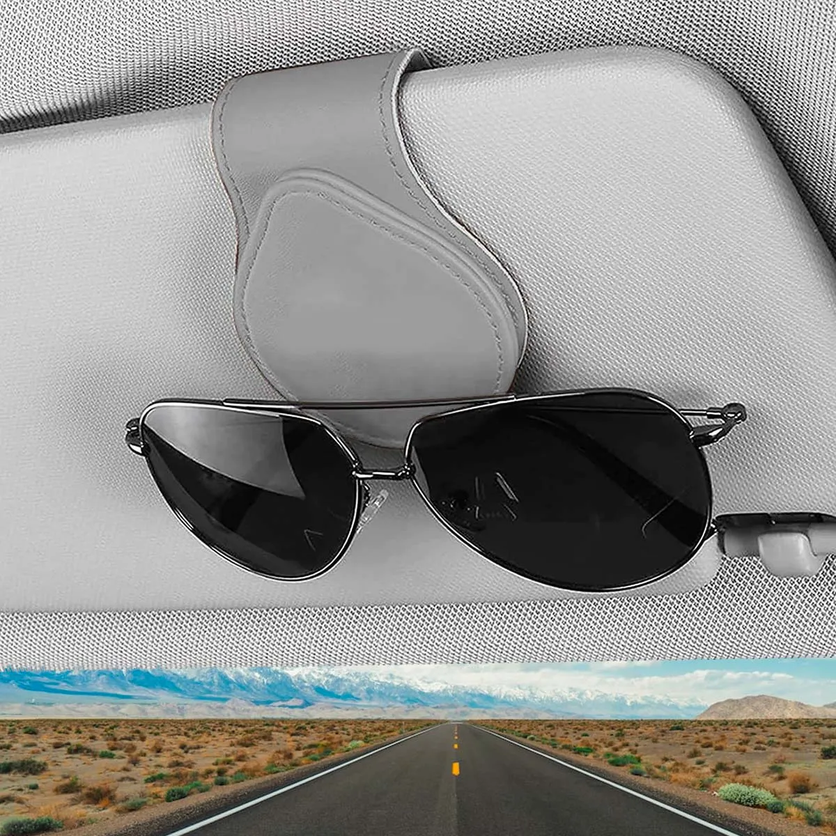 Car Sunglasses Holder, Custom Logo For Your Cars, Magnetic Leather Glasses Frame 2024 Update WQ13995
