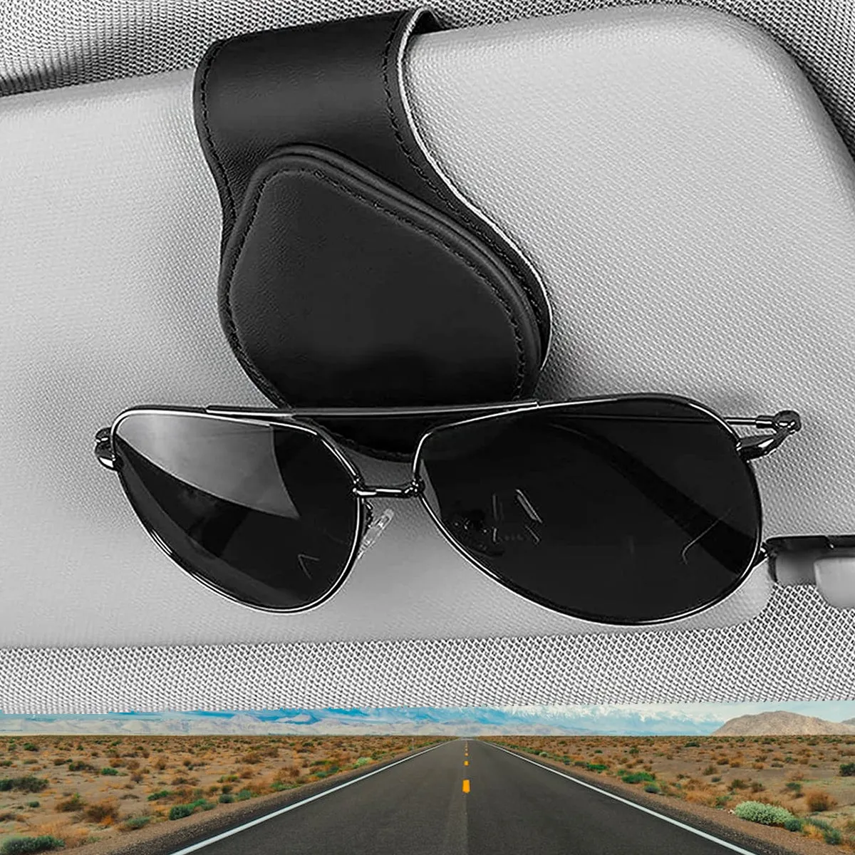 Car Sunglasses Holder, Custom Logo For Your Cars, Magnetic Leather Glasses Frame 2024 Update WQ13995