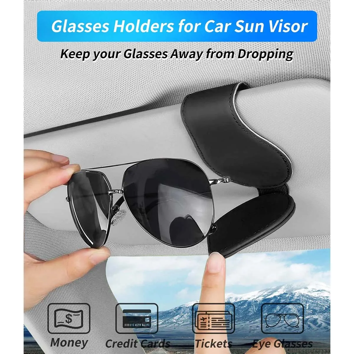 Car Sunglasses Holder, Custom Logo For Your Cars, Magnetic Leather Glasses Frame 2024 Update WQ13995