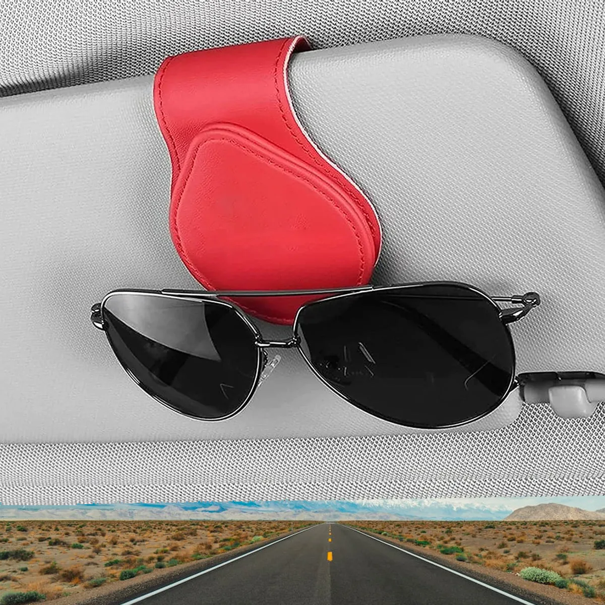 Car Sunglasses Holder, Custom Logo For Your Cars, Magnetic Leather Glasses Frame 2024 Update WQ13995