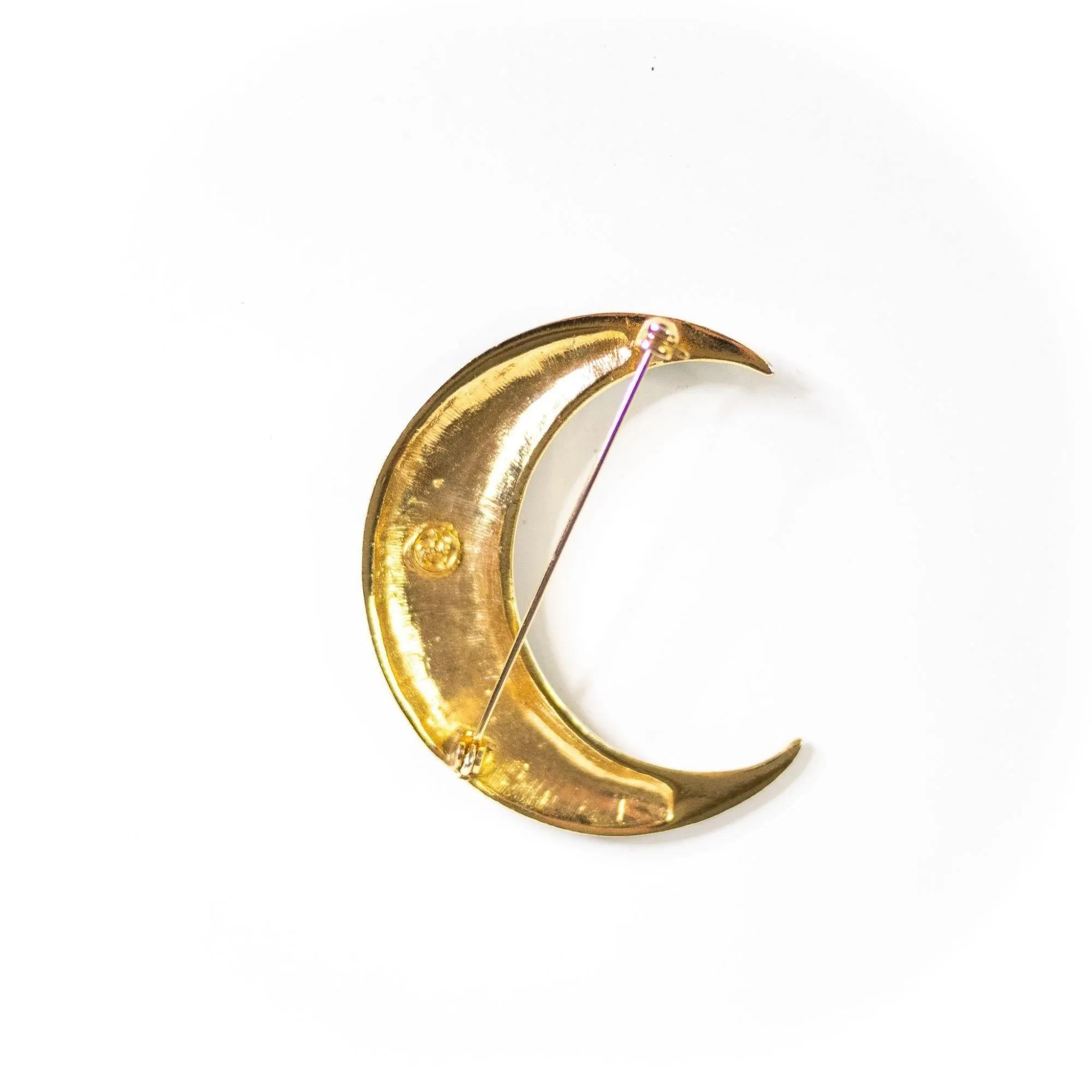 Celestial Blue Moon Brooch with Diamante Rhinestones Stars