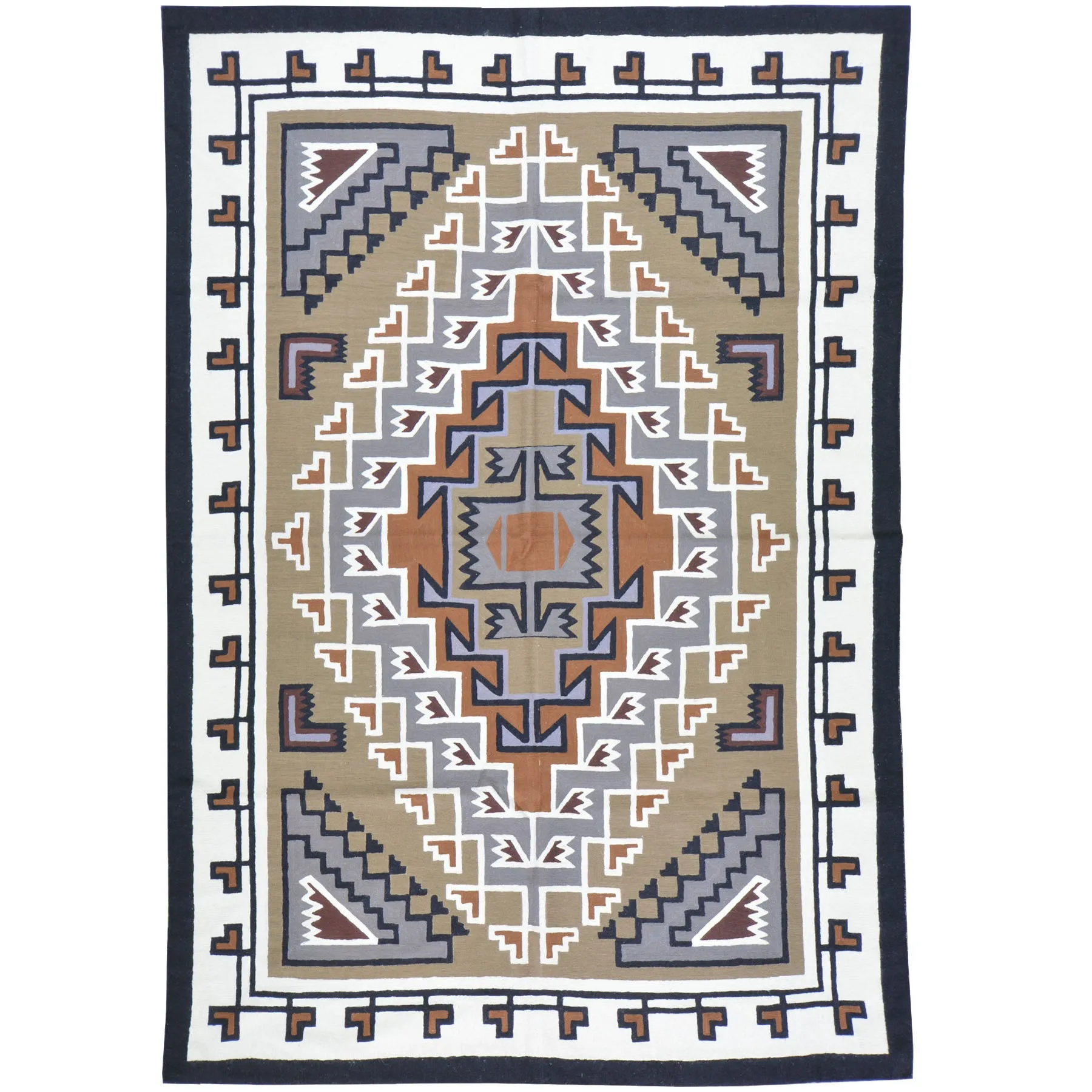 Chain-Stitched Kashmir Southwestern Design Wool Rug (Size 4.10 X 7.1) Brrsf-1098