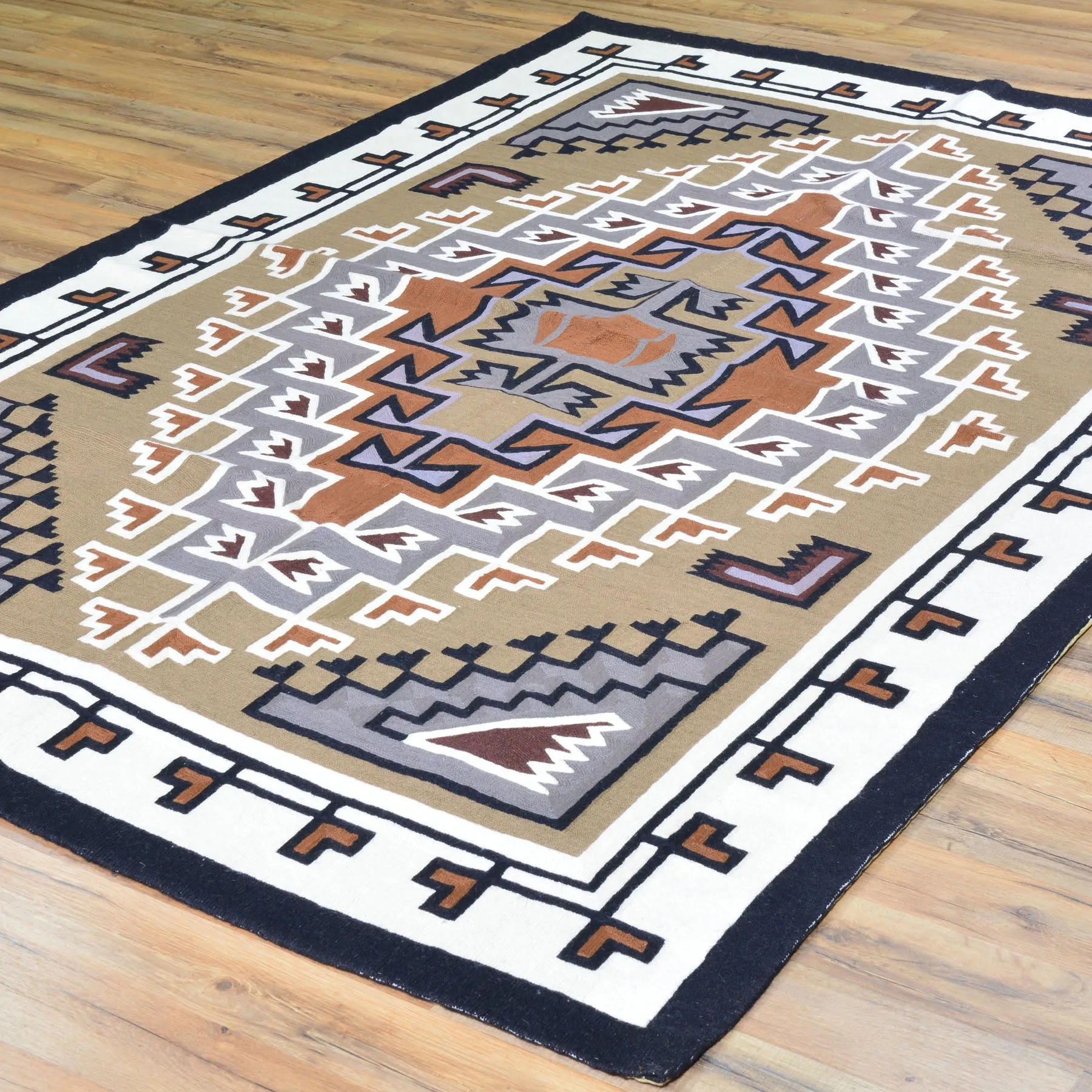 Chain-Stitched Kashmir Southwestern Design Wool Rug (Size 4.10 X 7.1) Brrsf-1098