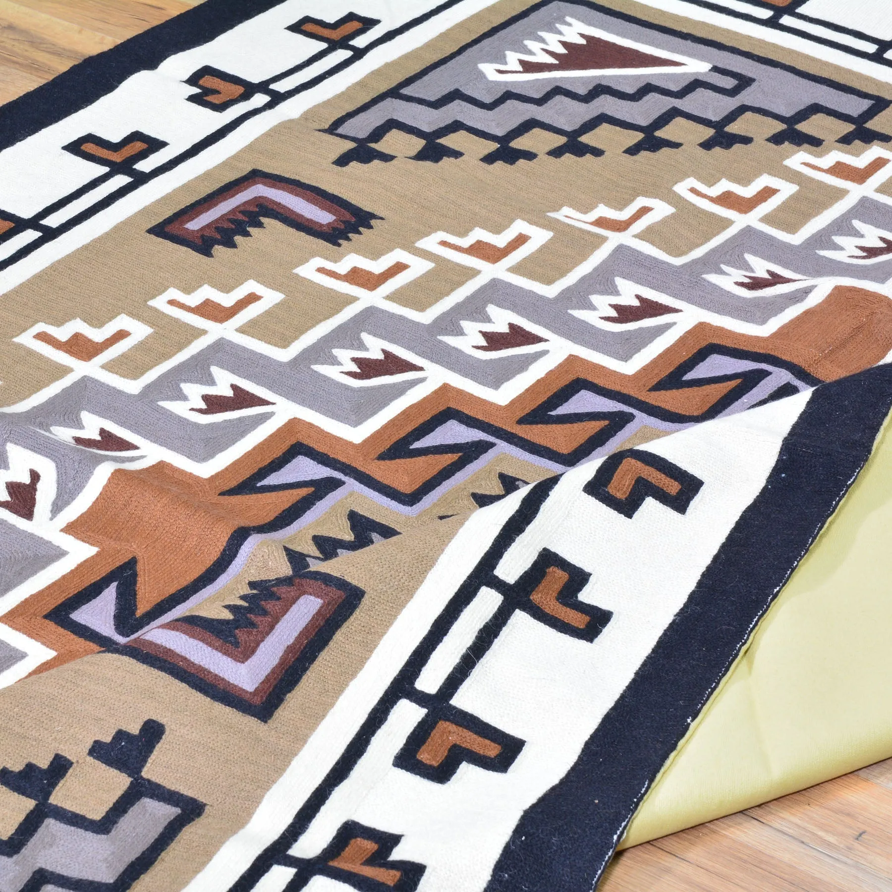 Chain-Stitched Kashmir Southwestern Design Wool Rug (Size 4.10 X 7.1) Brrsf-1098