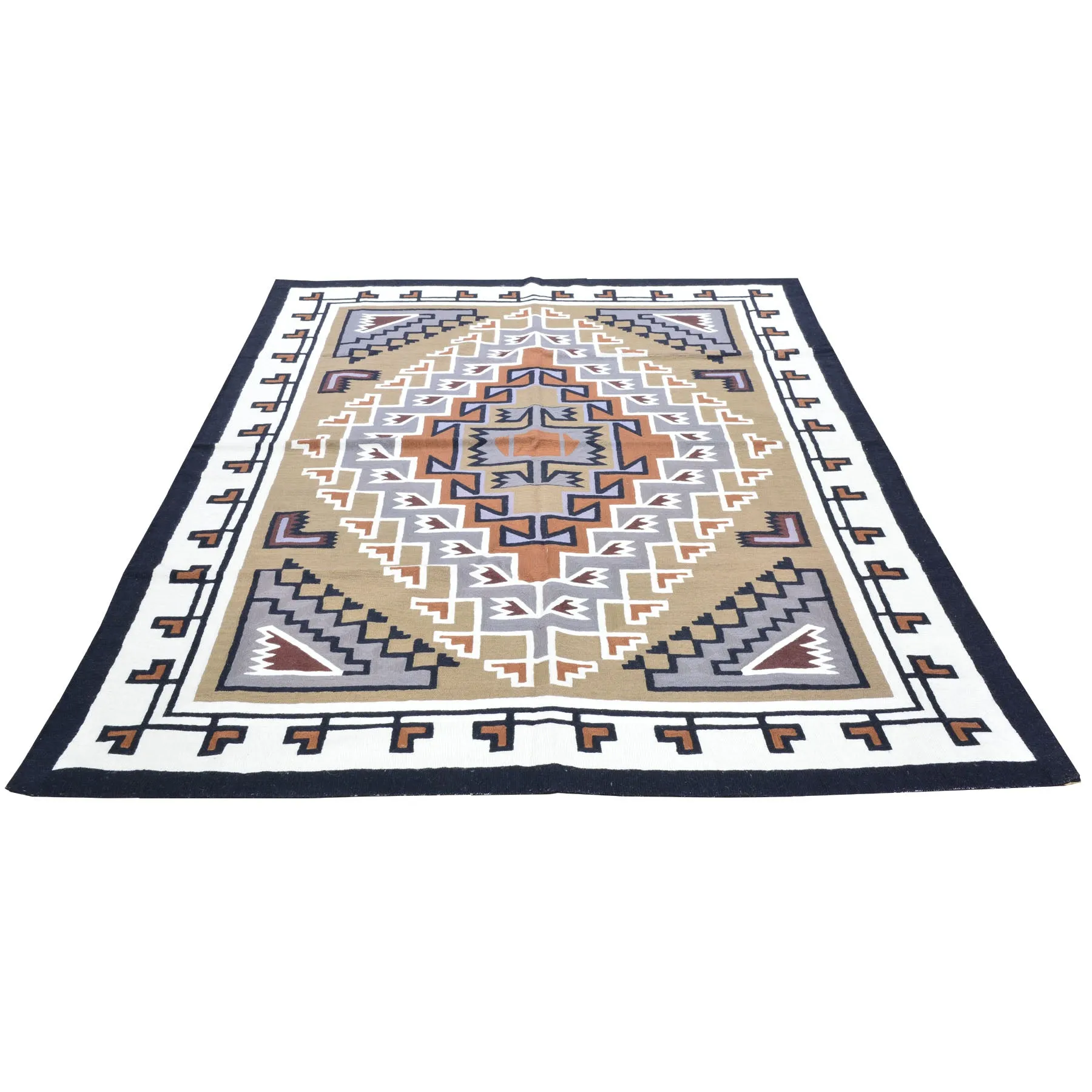 Chain-Stitched Kashmir Southwestern Design Wool Rug (Size 4.10 X 7.1) Brrsf-1098