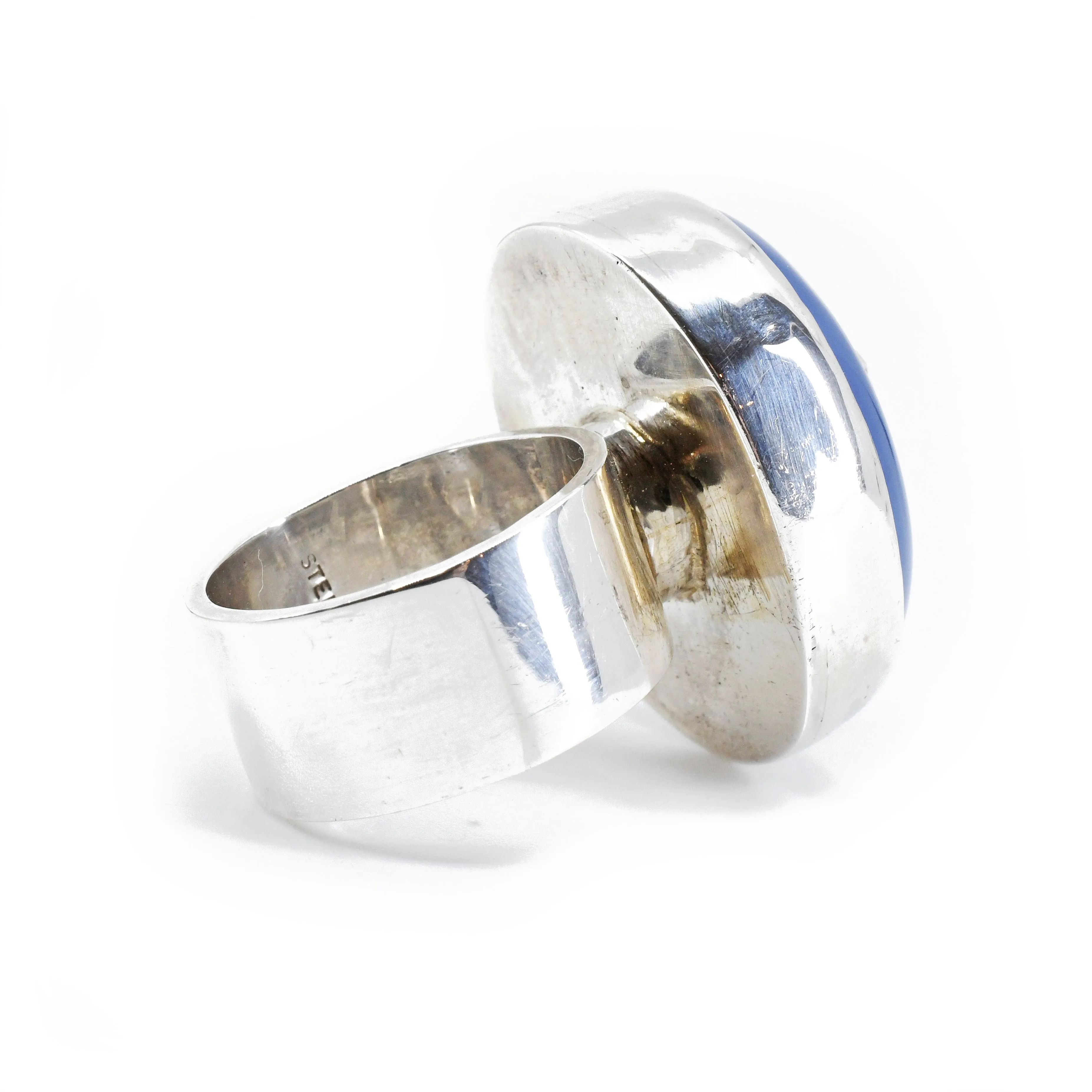Chalcedony with Blue Tourmaline Gemstone Accent Handcrafted Sterling Silver Ring