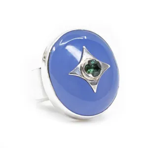 Chalcedony with Blue Tourmaline Gemstone Accent Handcrafted Sterling Silver Ring
