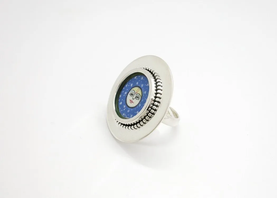 'Chandra aur Nakshatras' (moon god and the stars) round statement ring