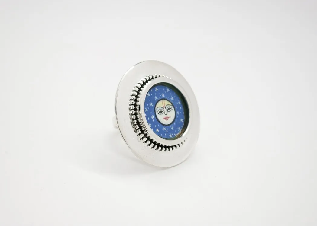 'Chandra aur Nakshatras' (moon god and the stars) round statement ring