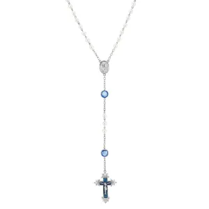 Channel Crystal Faux Pearl and Blue Hand Enamel Rosary