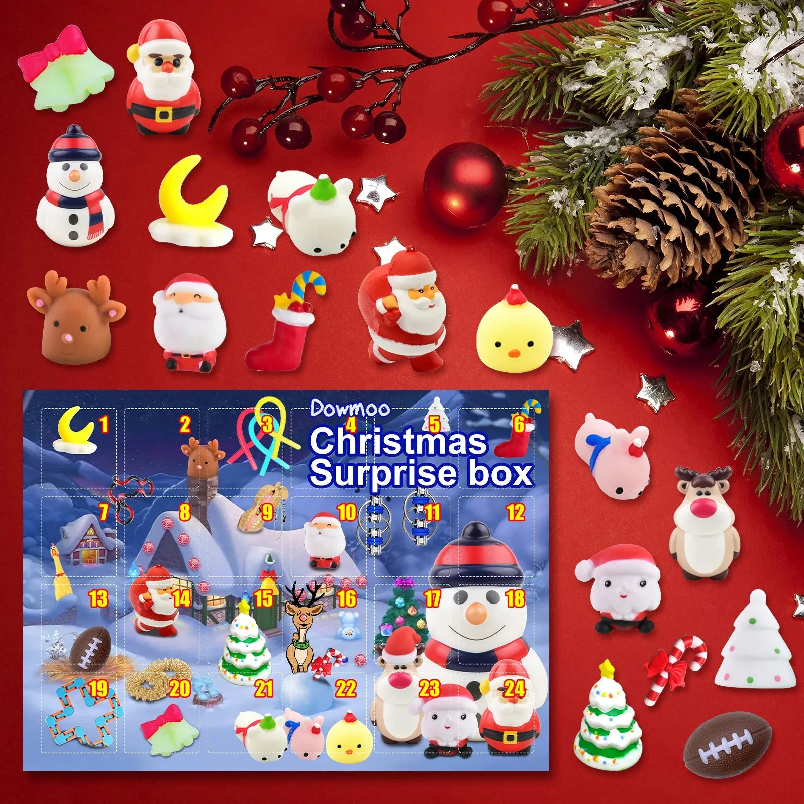 Christmas Surprise Blind Box, Mysterious Box, Holiday Advent Calendar with 24 Unique Surprise Mini Cute Animals – Fun Christmas Countdown Gift for Kids, Teen, Family, Kids Christmas Gift C50